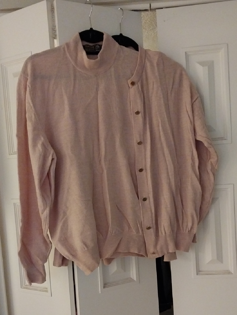 Vintage Wool Pink Poofy Shoulder Cardigan And Matching Sweater By Trikoza